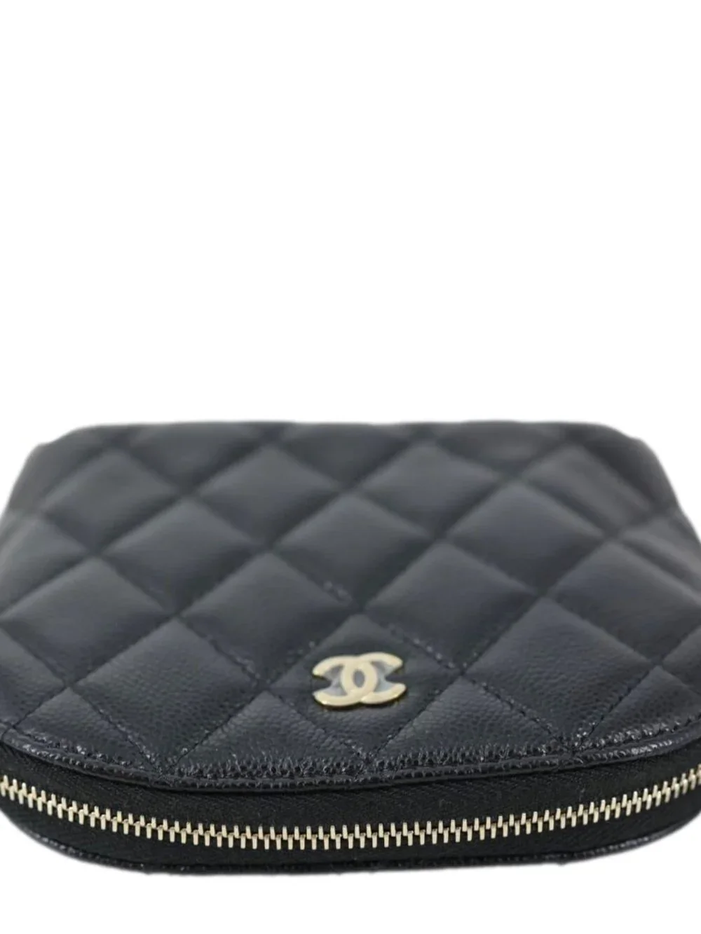 Chanel  Dome Quilted Caviar Leather Zip Clutch With Chain Black